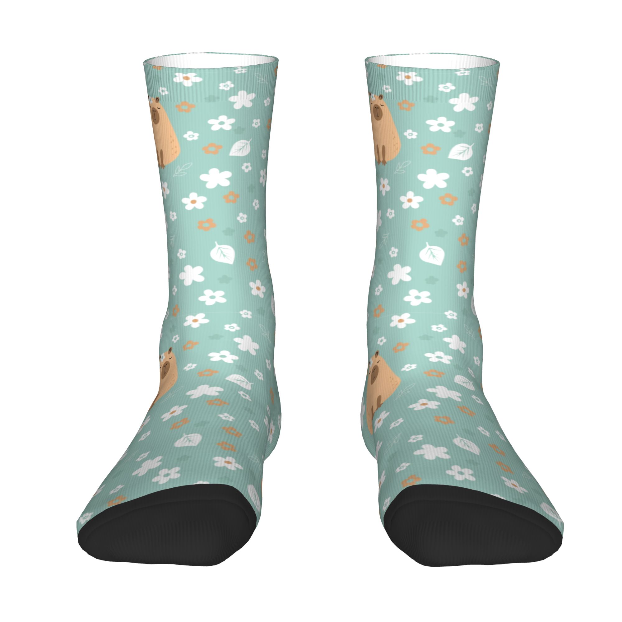Dress Sock Men - Çiçekli Özel Komik Kapibara Ginepig Desenli